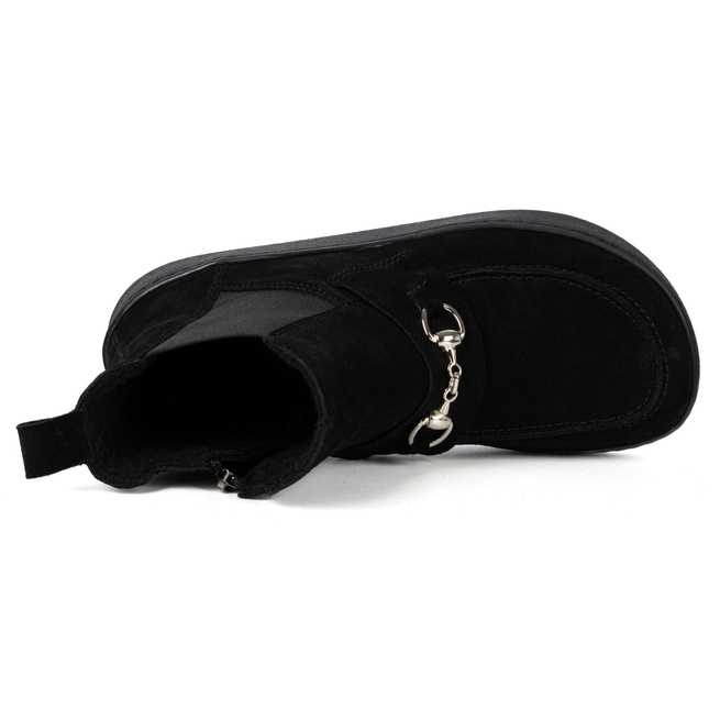 Damskie botki barefoot Scarlet skóra naturalna ocieplane zimowe czarny welur