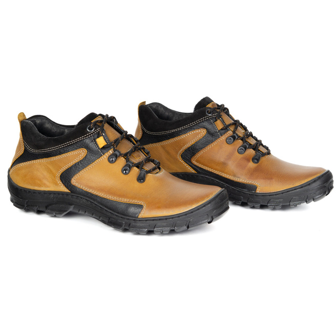 Buty trekkingowe męskie zimowe ocieplane skórzane 905KOM żółte