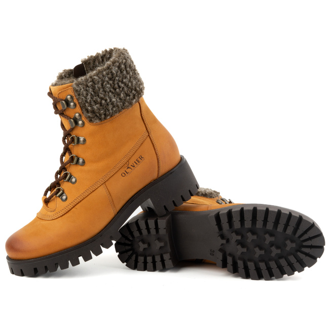 Botki skórzane damskie trzewiki ocieplane zimowe 330BB rude