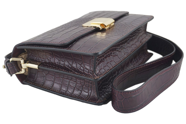 Módní kožená kabelka - CROCO - Maroon