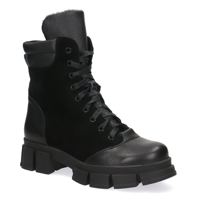 Pollonus black verona + velur zateplené dámské boty na zip 5-1581-007