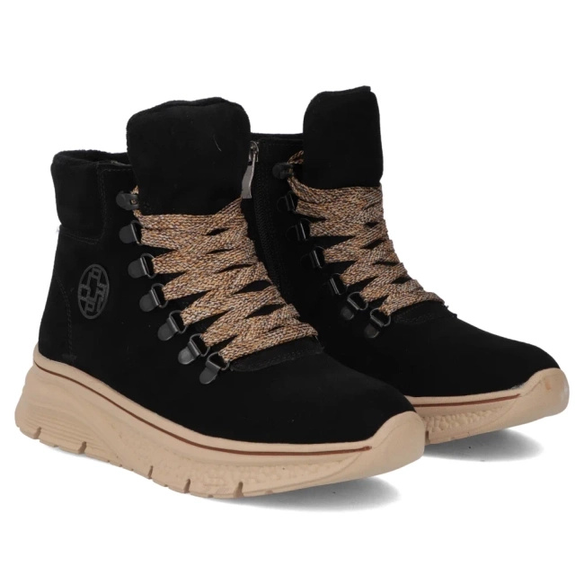 Damskie botki skórzane DBT7290 BK czarny nubuk na platformie