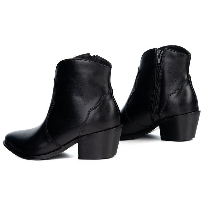 Olivier Monroe – damskie botki skórzane w stylu kowbojek czarne lico