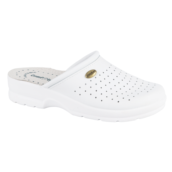 Comfooty Alessia klapki damskie skórzane anatomiczne ażurowe białe