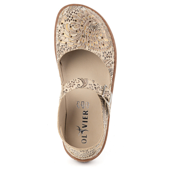 Damskie buty barefoot ze skóry naturalnej z printem 1284 beżowe