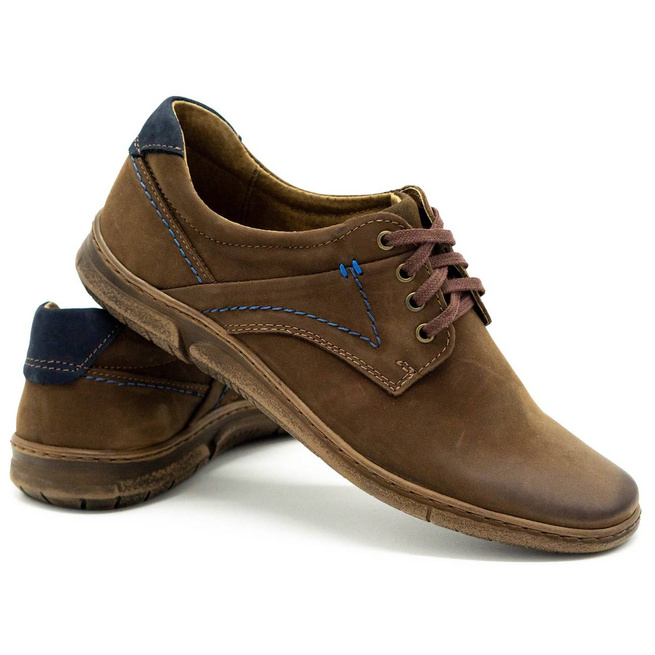 Buty męskie skórzane casual 858K brązowe
