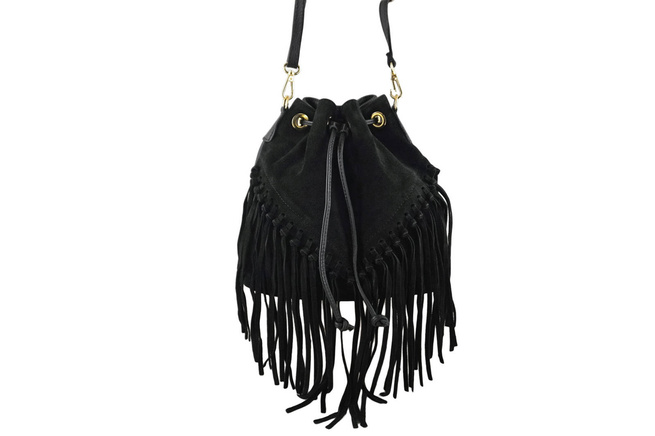 Kožená kabelka v boho stylu - černá