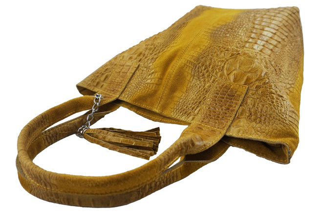 Módní kožená taška - CROCO - Tmavě žlutá