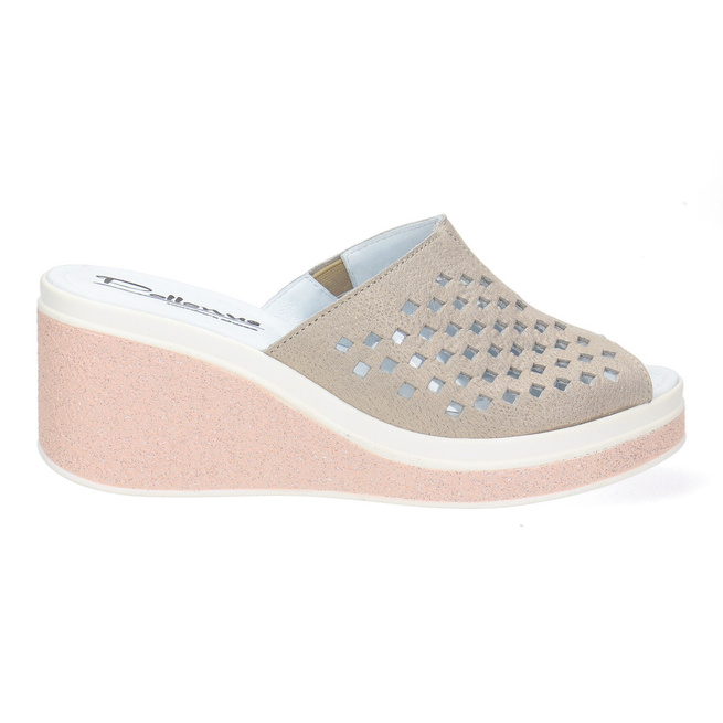 Dámské kožené žabky na otevřených platformách Pollonus grey brocade/gold5-1264-013