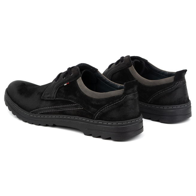 Buty męskie skórzane casual sznurowane zamszowe 309GT czarne
