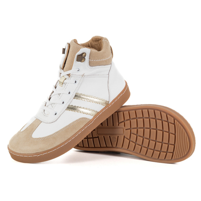 Skórzane buty BAREFOOT damskie zimowe 201MP ocieplane z naturalnej skóry białe