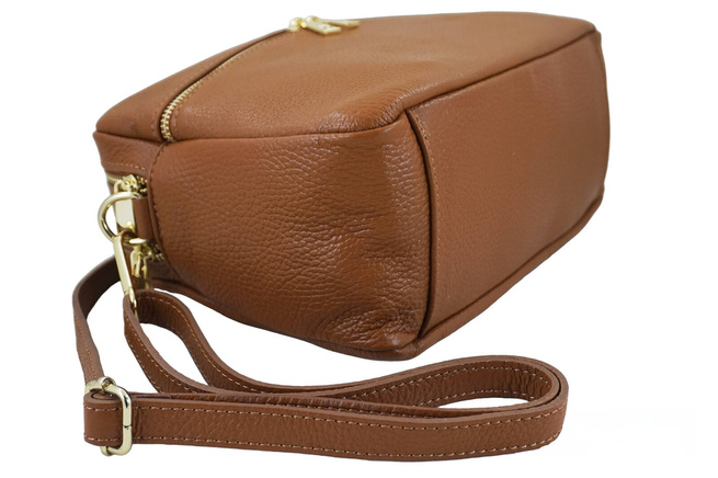 Pojemna torebka skórzana dwukomorowa - Brązowa jasna
