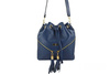 Torebka damska - worek z frędzlami - Granatowa jasna