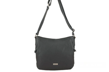 Praktyczna torebka skórzana z kieszeniami - Szara ciemna