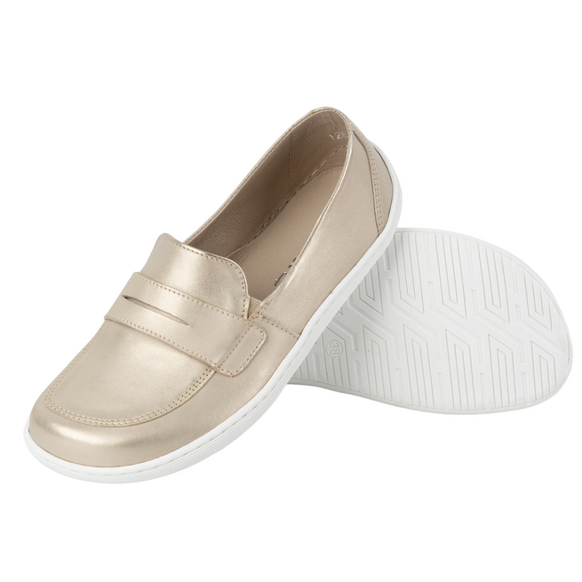 BAREFOOT Elegantní dámské minimalistické kožené mokasíny 1280 gold