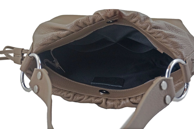 Włoska torebka marszczona na ramię - Beżowa ciemna