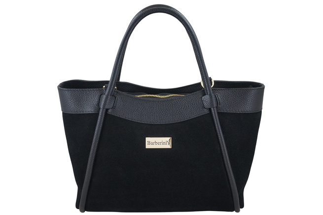 Elegancka torebka ze skóry zamszowej - Czarna