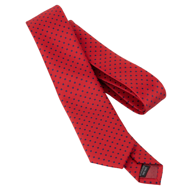 Krawat męski elegancki wąski czerwone kropki