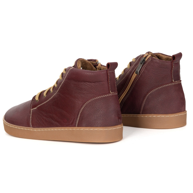 Buty damskie zimowe barefoot skórzane Z-B04 bordowe