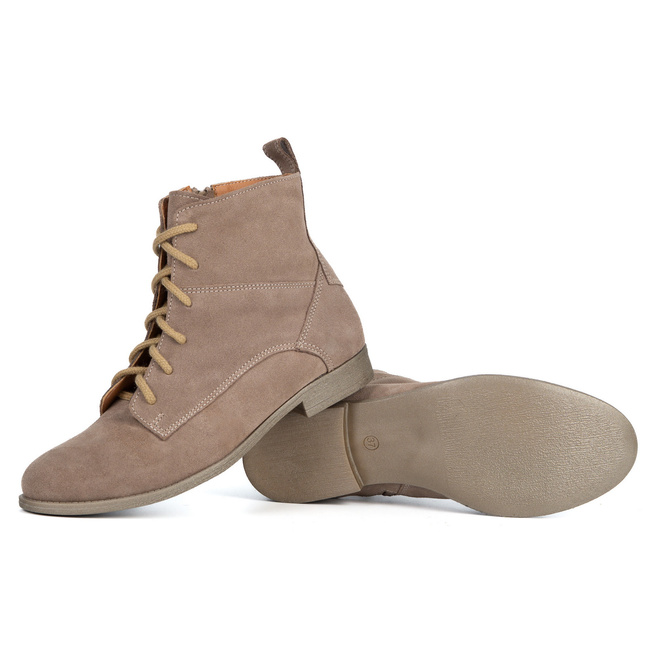 Olivier Claire - klasické dámské šněrovací boty na zip, přírodní kůže, béžová barva