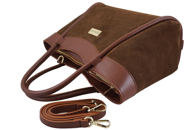 Elegancka torebka ze skóry zamszowej - Brązowa