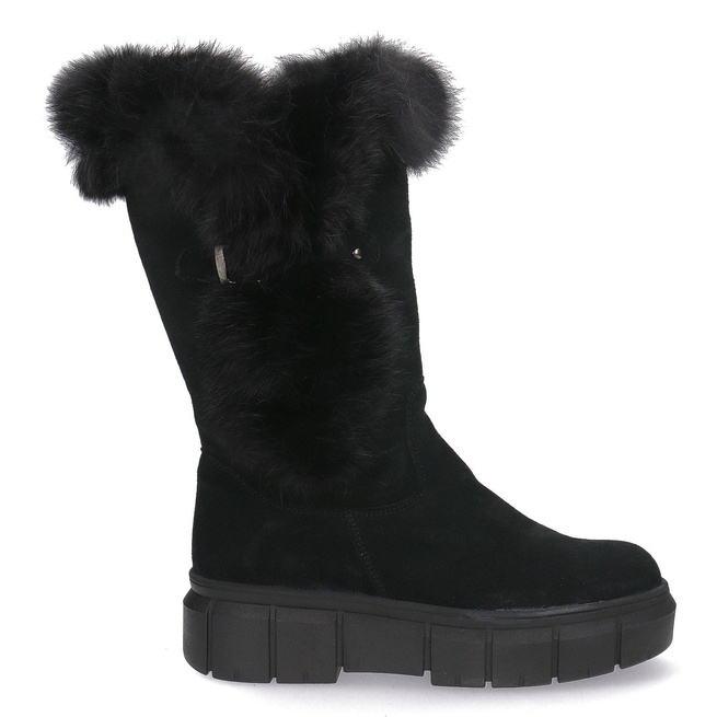 Dámské velurové kozačky s králíkem Pollonus Black 5-1434-004
