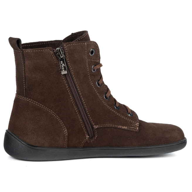 Botki damskie BAREFOOT skórzane 1795/2POL – ocieplane, sznurowane z zamkiem brązowe