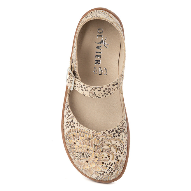 Damskie buty barefoot ze skóry naturalnej z printem 1284 beżowe