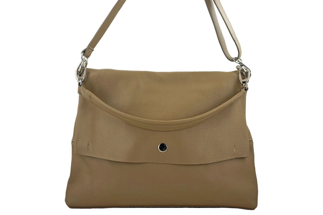 Duża torebka klasyczna ze skóry naturalnej miękkiej - Beżowa