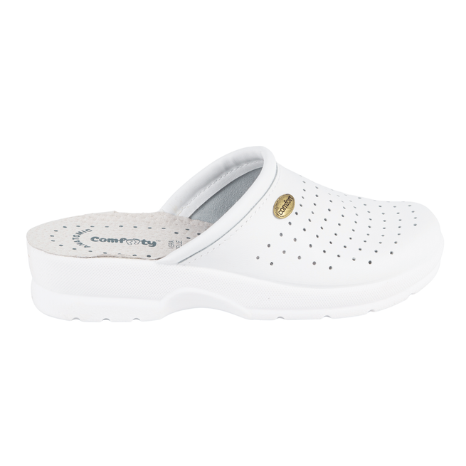Comfooty Alessia klapki damskie skórzane anatomiczne ażurowe białe