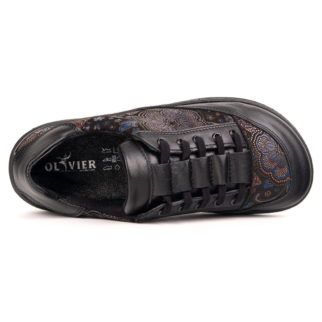 Sneakersy barefoot damskie Kaia Olivier 101MP – anatomiczne buty skórzane czarny kwiaty 