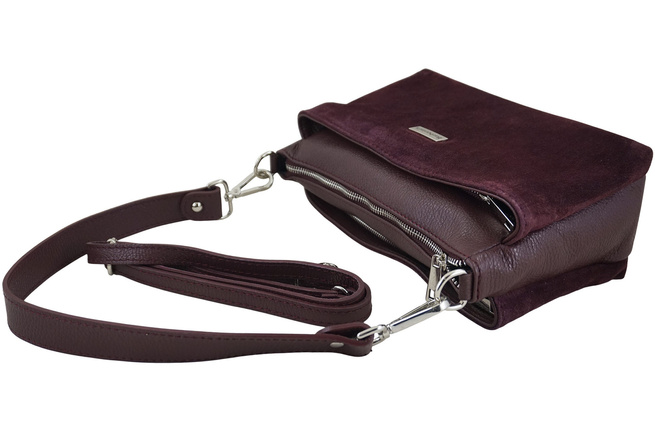 Prostorná poštovní taška z kůže a semiše - bordó