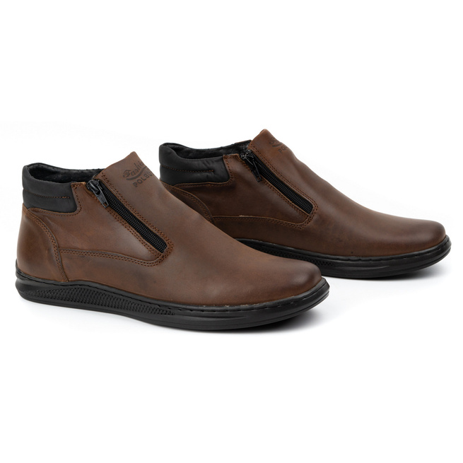 Pánské zimní kožené boty K29S tmavě hnědé