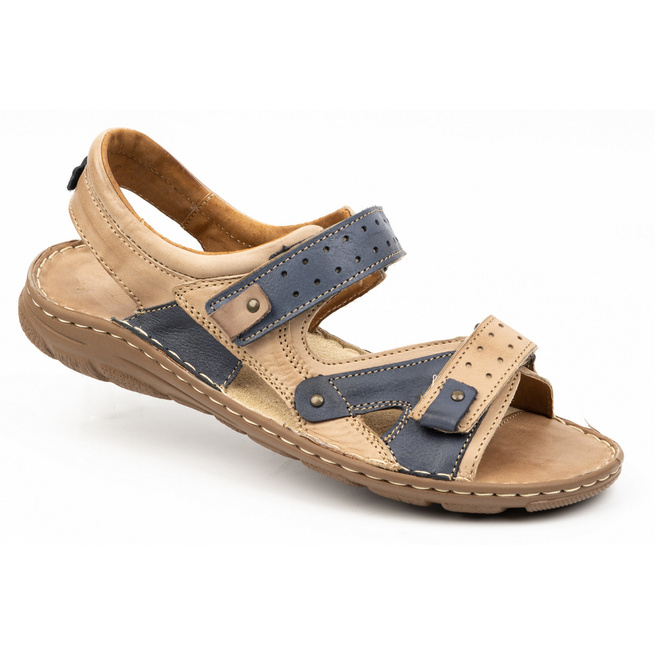 Pánské kožené sandály na suchý zip 947Ł beige