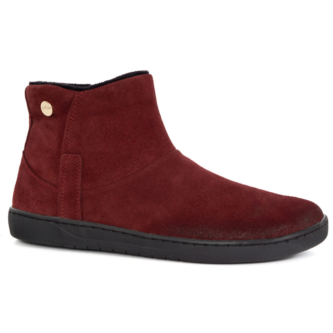 Damskie botki barefoot zimowe skórzane ocieplane futerkiem Olivier 202MP bordowe