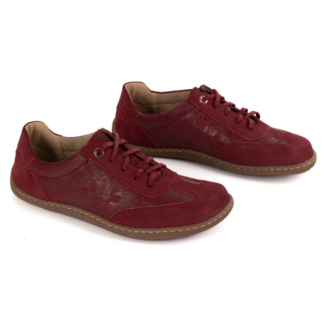 Buty BAREFOOT damskie skórzane minimalistyczne 1287 bordowe z kwiatami