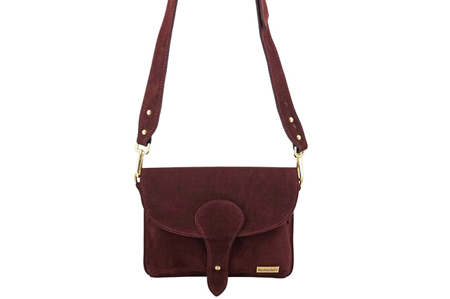 Semišová poštovní taška se širokým popruhem - bordó