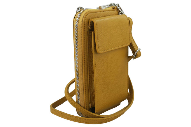 Peněženka / pouzdro na telefon z přírodní kůže - tmavě žlutá
