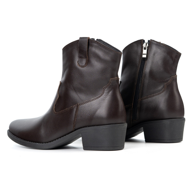 Olivier Dakota – eleganckie botki damskie skórzane ciemno brązowe kowbojki