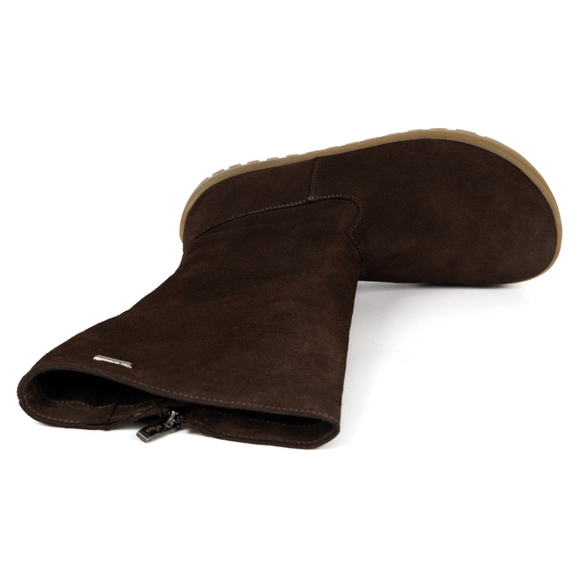 Buty damskie barefoot skórzane kozaki Olivier Hazel brązowy welur