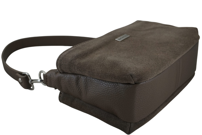 Prostorná poštovní taška z kůže a semiše - tmavě béžová