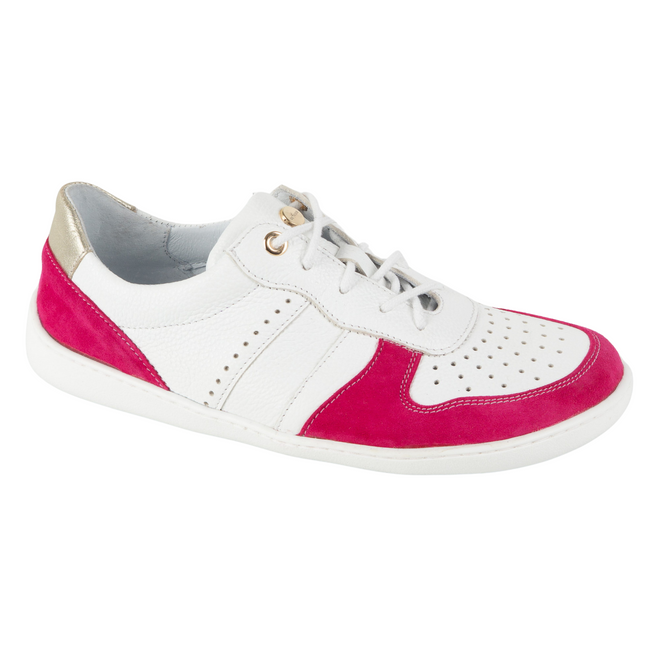 Buty barefoot skórzane Olivier 1773POL – lekkie sneakersy minimalistyczne białe z fuksją