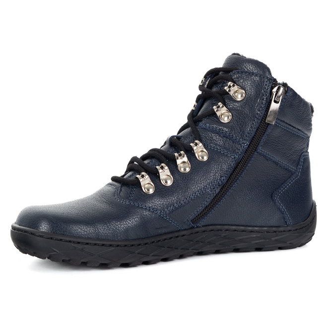 Dámské barefoot zimní kožené boty Olivier Astrid zateplené přírodní vlnou námořnická modrá