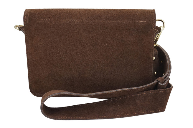 Semišová poštovní taška se širokým popruhem - hnědá