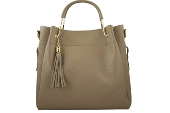 Torebka kuferek skórzana z frędzlami Beżowa