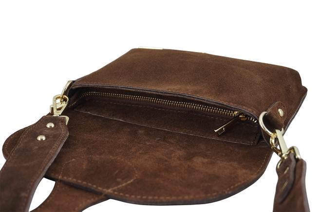 Semišová poštovní taška se širokým popruhem - hnědá