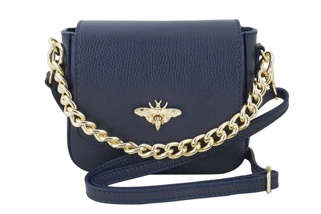 Módní kožená kabelka se zlatým řetízkem - námořnická modř