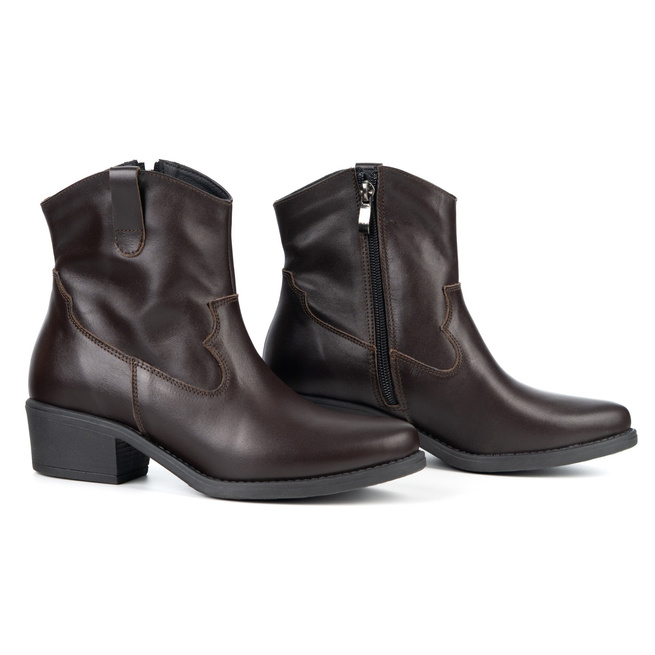 Olivier Dakota – eleganckie botki damskie skórzane ciemno brązowe kowbojki