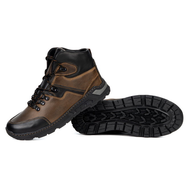 Pánské kožené boty Olivier 615KNT - kotníkové trekingové boty hnědé barvy