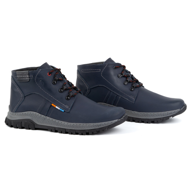 Pánské zimní kožené boty 119GT navy blue